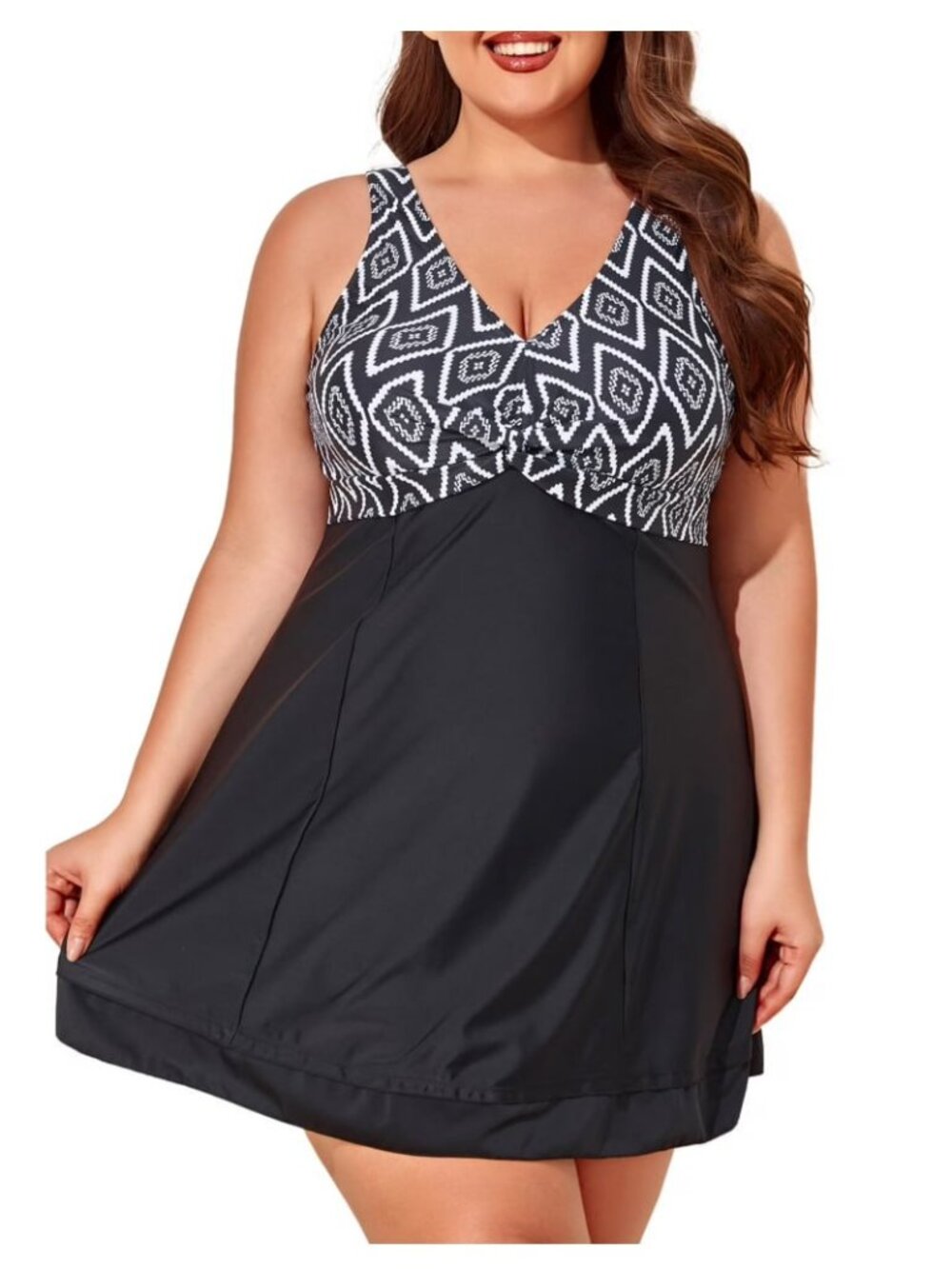 Summer Mae Plus Size Floral Print Swim Dress with Shorts - High Waist One Piece